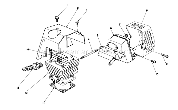 Toro 51645 (8000001-8999999)(1988) Trimmer Cylinder & Muffler Assembly Diagram
