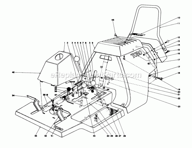 Toro 56020 (3000001-3999999) (1973) 25-in. Premium Rider Body and Seat Assembly Diagram