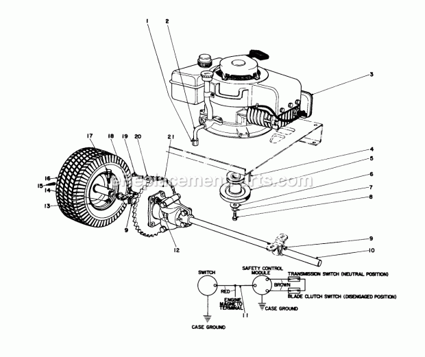 Toro 56020 (3000001-3999999) (1973) 25-in. Premium Rider Engine and Differential Assembly (Model 56020) Diagram