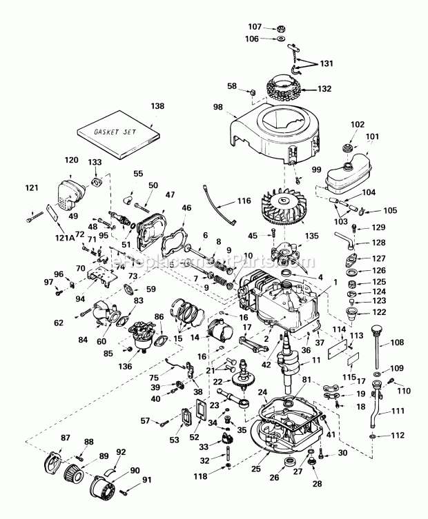 Toro 56022 (5000001-5999999) (1975) 25-in. Premium Rider Tecumseh Engine Model No. Lav50 Type 62004 (Model No. 56027) Diagram