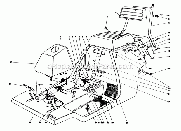 Toro 56022 (5000001-5999999) (1975) 25-in. Premium Rider Body and Seat Assembly Diagram