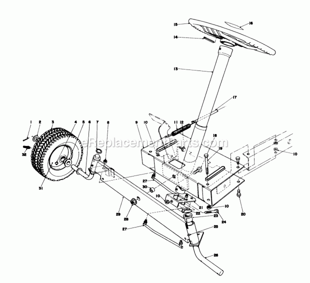 Toro 56022 (5000001-5999999) (1975) 25-in. Premium Rider Front Axle Assembly Diagram