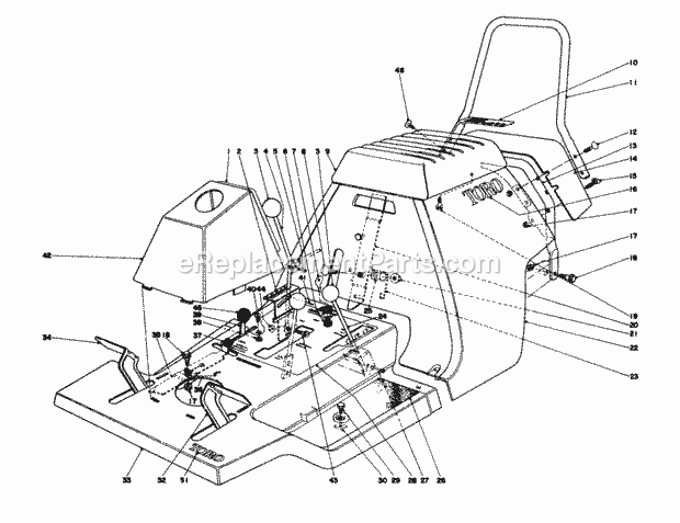 Toro 56025 (3000001-3999999) (1973) 25-in. Premium Rider Keylectric Body and Seat Assembly Diagram