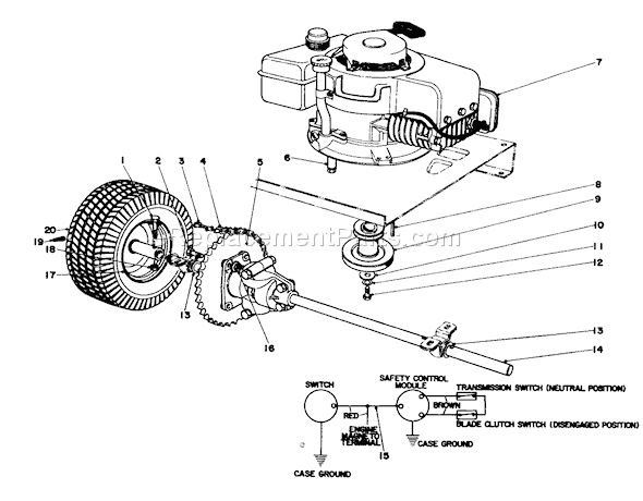 Toro 56027 (4000001-4999999)(1974) Lawn Tractor Engine And Differential Assembly Diagram