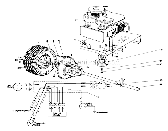 Toro 56080 (1000001-1999999)(1981) Lawn Tractor Engine And Differential Assembly Diagram