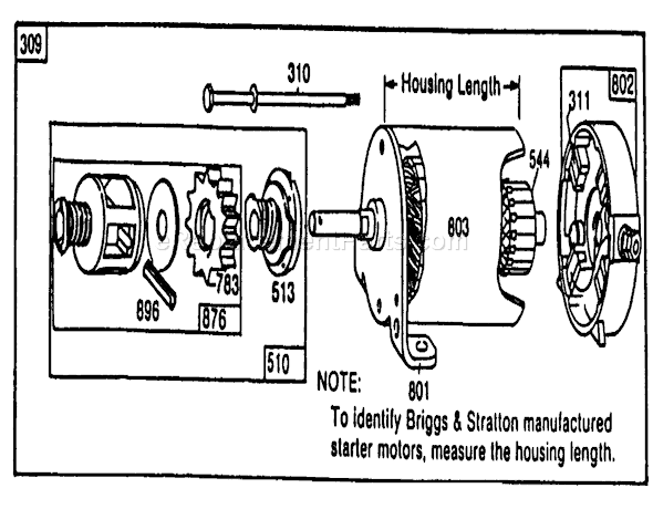 Toro 56170 (7000001-7999999)(1987) Lawn Tractor Briggs & Stratton Starter Motor Assembly Diagram