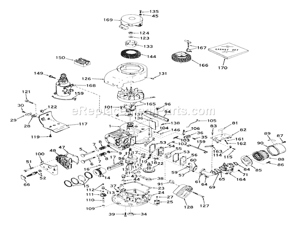 Toro 57104 (0000001-0999999)(1970) Lawn Tractor Engine Models No. V70-125129 (recoil) And No. V70-125130 (electric) Diagram