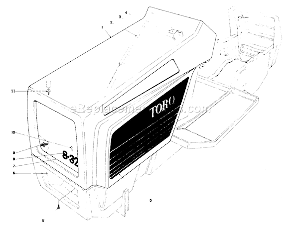 Toro 57300 (1000001-1999999)(1981) Lawn Tractor Hood Assembly Diagram