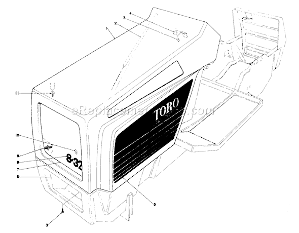 Toro 57300 (5000001-5999999)(1985) Lawn Tractor Hood Assembly Diagram