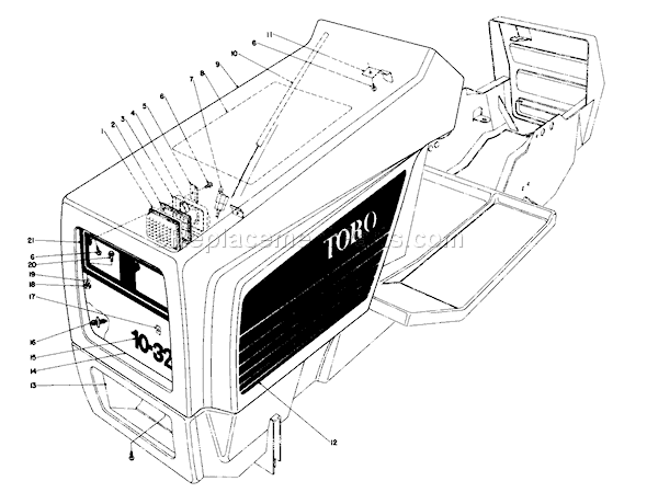 Toro 57351 (7000001-7999999)(1977) Lawn Tractor Hood Assembly Diagram