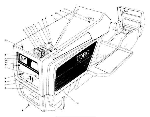 Toro 57356 (5000001-5999999)(1985) Lawn Tractor Hood Assembly Diagram