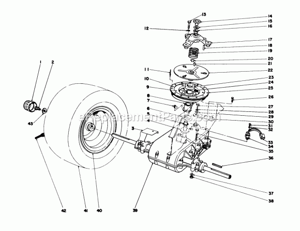 Toro 57358 (7000001-7999999) (1987) 44-in. Side Discharge Mower Transaxle & Clutch Assembly Diagram