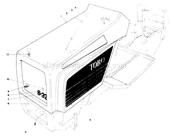 Toro 57360 (1000001-1999999)(1981) Lawn Tractor Hood Assembly Model 57300 Diagram
