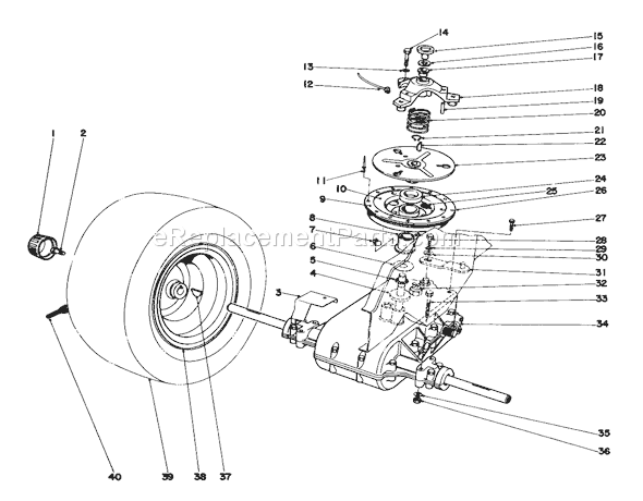 Toro 57360 (1000001-1999999)(1981) Lawn Tractor Transaxle & Clutch Assembly Diagram