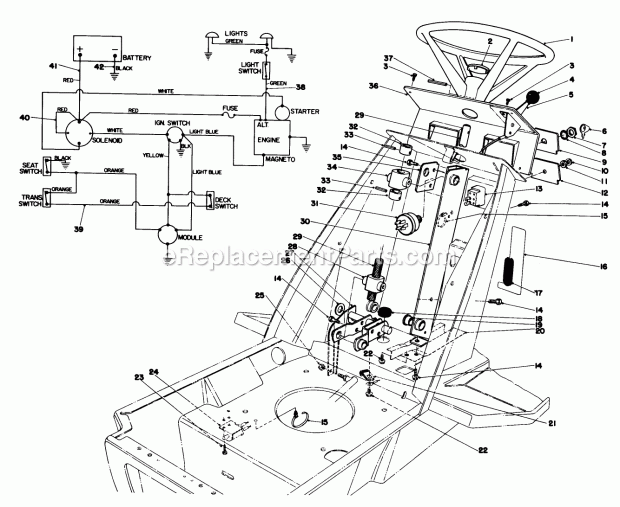 Toro 57380 (0000001-0999999) (1980) 8 Hp Front Engine Rider Steering Wheel & Dash Assembly Diagram