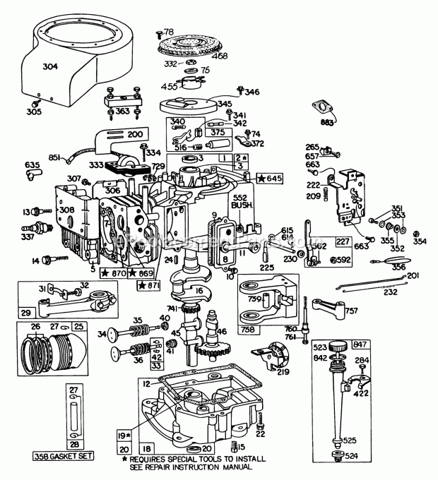 Toro 57385 (0000001-0999999) (1980) 11 Hp Front Engine Rider Engine Briggs & Stratton Model 191707-5641-01 (Model 57380) Diagram