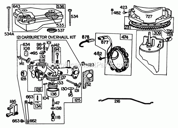Toro 57385 (0000001-0999999) (1980) 11 Hp Front Engine Rider Engine Briggs & Stratton Model 252707-0177-01 (Model 57385) Diagram