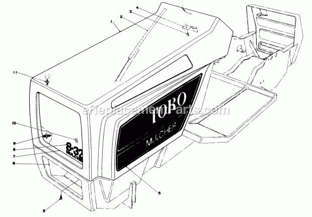 Toro 57385 (0000001-0999999) (1980) 11 Hp Front Engine Rider Hood Assembly Model 57380 Diagram
