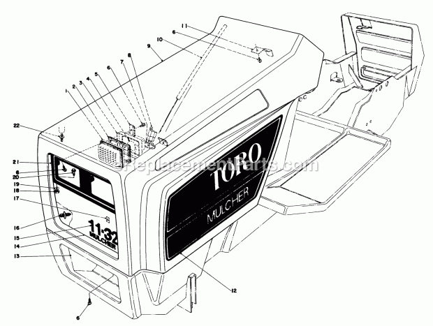 Toro 57385 (0000001-0999999) (1980) 11 Hp Front Engine Rider Hood Assembly Model 57385 Diagram