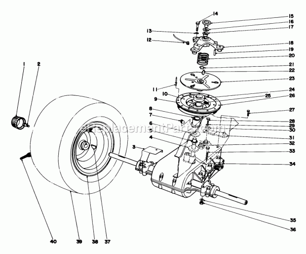 Toro 57385 (0000001-0999999) (1980) 11 Hp Front Engine Rider Transaxle & Clutch Assembly Diagram