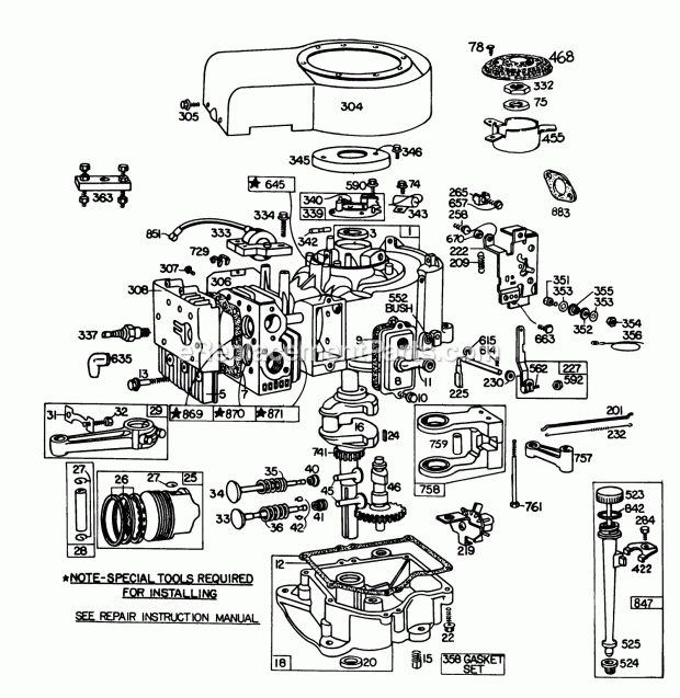 Toro 57385 (1000001-1999999) (1981) 11 Hp Front Engine Rider Engine Briggs & Stratton Model 252707-0223-01, Engine Briggs & Stratton Model 252707-0177-01 Diagram