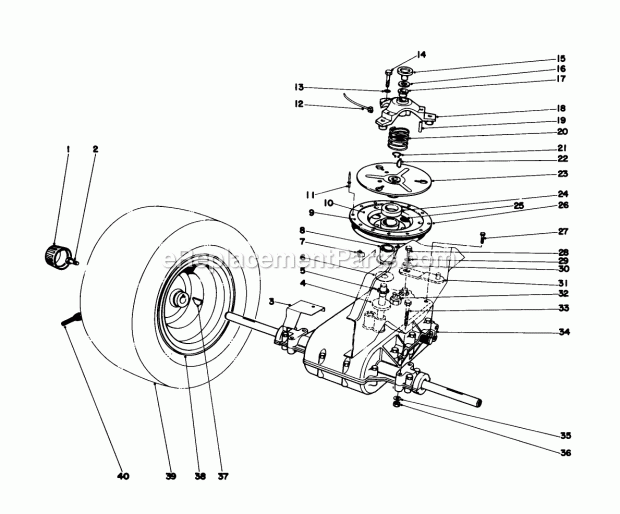 Toro 57385 (1000001-1999999) (1981) 11 Hp Front Engine Rider Transaxle & Clutch Assembly Diagram