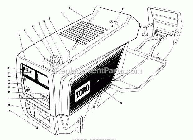 Toro 57420 (8000001-8999999) (1988) 12 Hp Electric Start Lawn Tractor Hood Assembly Diagram