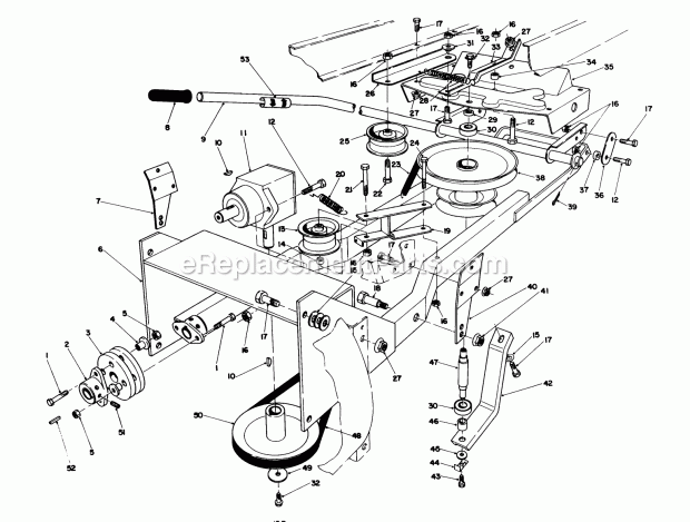 Toro 57430 (8000001-8999999) (1988) 12-44 Pro Lawn Tractor Frame & Pulley Assembly 36-in. Snowthrower Attachment Model No. 59160 (Optional) Diagram