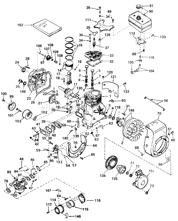 Toro 58007 (0000001-0999999)(1980) Tiller Engine Diagram