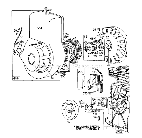 Toro 58125 (4000001-4999999)(1974) Tiller Rewind Starter Diagram