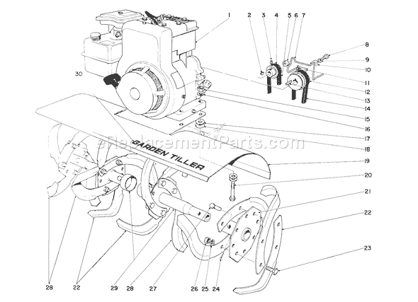 Toro 58210 (2000001-2999999)(1972) Tiller Tine And Engine Assembly Diagram