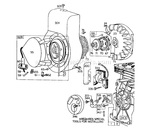 Toro 58237 (6000001-6999999)(1976) Tiller Rewind Starter Assembly Diagram