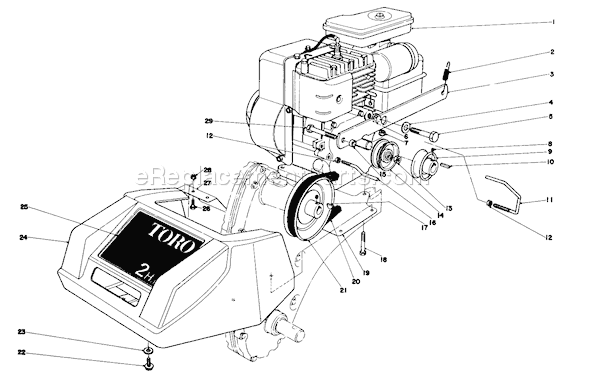 Toro 58307 (8000001-8999999)(1978) Tiller Engine And Shroud Assembly Model 58307 & 58336 Diagram