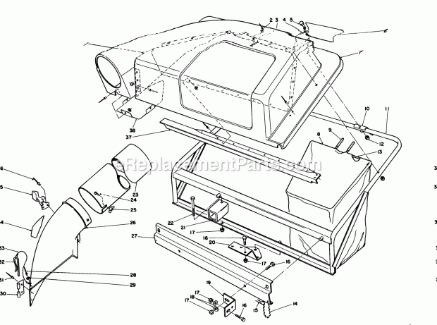 Toro 59147 (6000001-6999999) (1986) 38-in. Side Discharge Mower, For Model 59365 Tractor Twin Bagger Grass Catcher Model No. 59122 (Optional) Diagram
