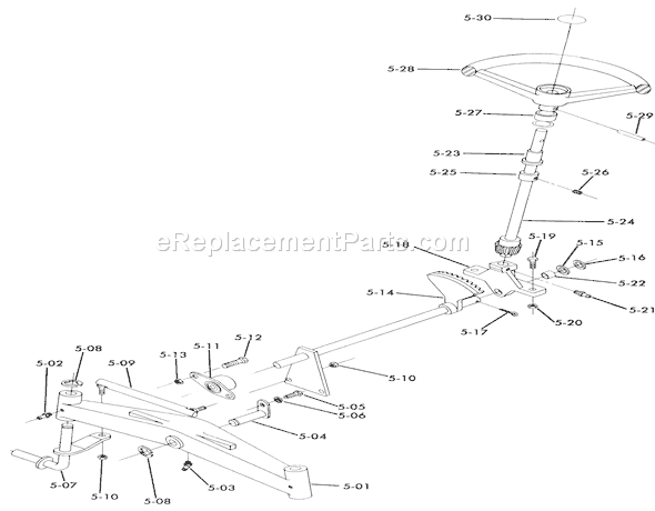 Toro 61-08K802 (1976) B-60 8-speed Tractor Front Axle and Steering Diagram