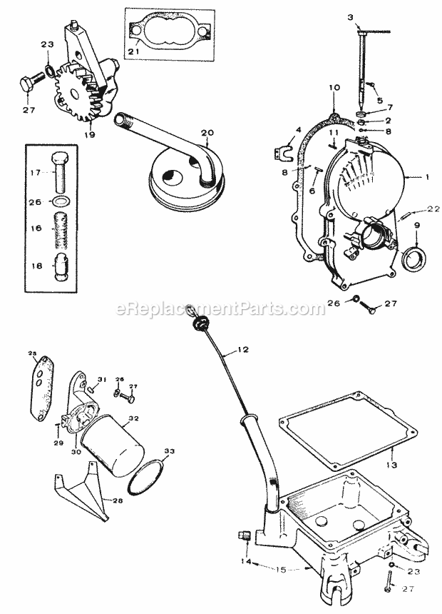 Toro 61-16OS01 (1976) D-160 Automatic Tractor Gear Cover, Oil Base and Oil Pump Group-16 Hp Onan Engine Diagram
