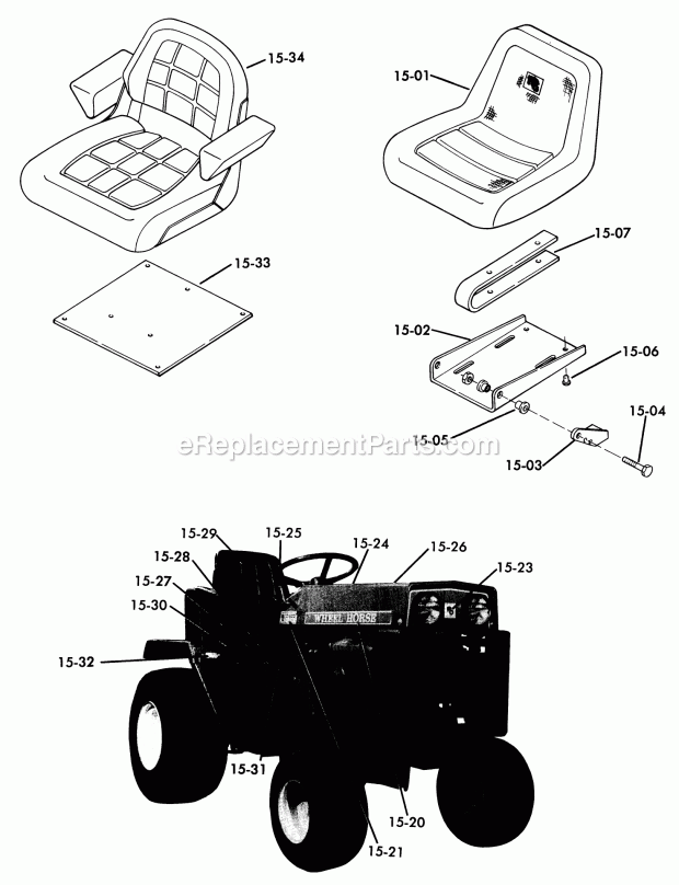 Toro 61-16OS01 (1976) D-160 Automatic Tractor Seats, Decals, Misc. Trim Diagram