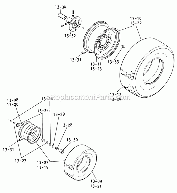 Toro 61-16OS01 (1976) D-160 Automatic Tractor Wheels and Tires Diagram