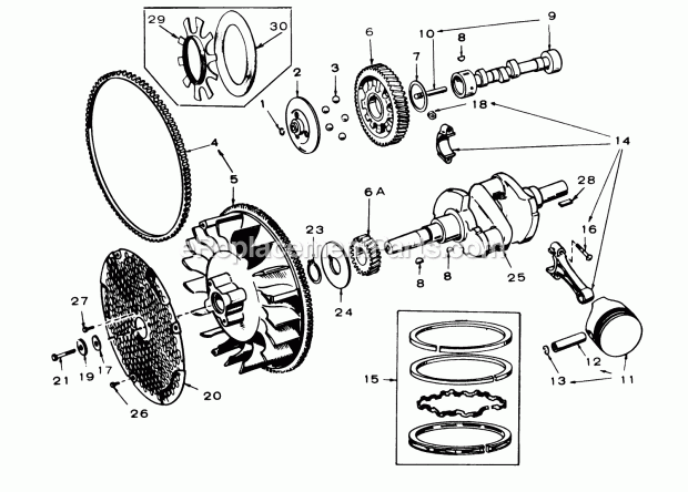 Toro 61-16OS01 (1976) D-160 Automatic Tractor Crankshaft, Flywheel, Camshaft and Piston Group-16 Hp Onan Engine Diagram