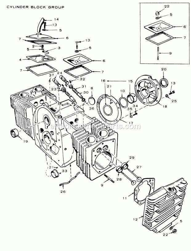 Toro 61-16OS02 (1976) D-160 Automatic Tractor Onan 16 Hp Engine (Model #Bf-Ms/2929 E)(Cylinder Block Group) Diagram