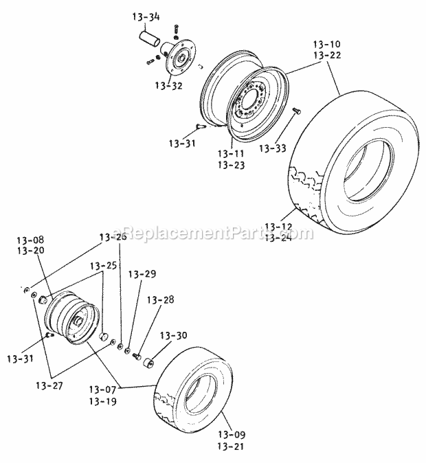 Toro 61-20KS01 (1976) D-200 Automatic Tractor Wheels and Tires Diagram