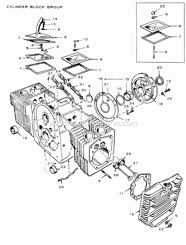 Toro 61-20KS02 (1976) D-200 Automatic Tractor Onan 16 Hp Engine (Model #Bf-Ms/2929 E)(Cylinder Block Group) Diagram