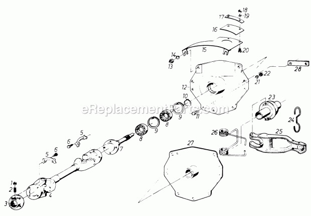 Toro 61-20RG01 (1976) D-250 10-speed Tractor Clutch Housing and Drive Shaft Diagram