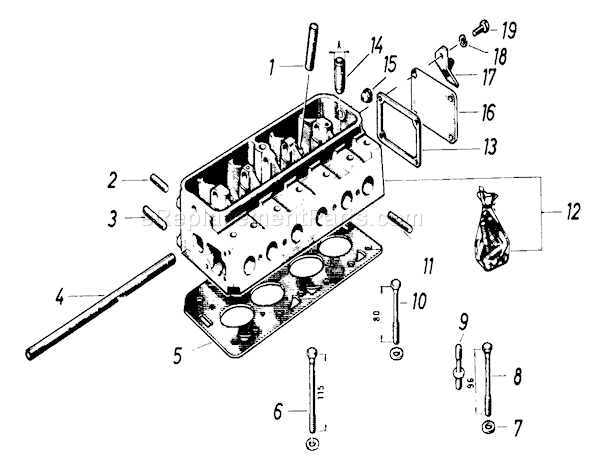 Toro 61-20RG01 (1976) D-250 10-speed Tractor Cylinder Head Diagram