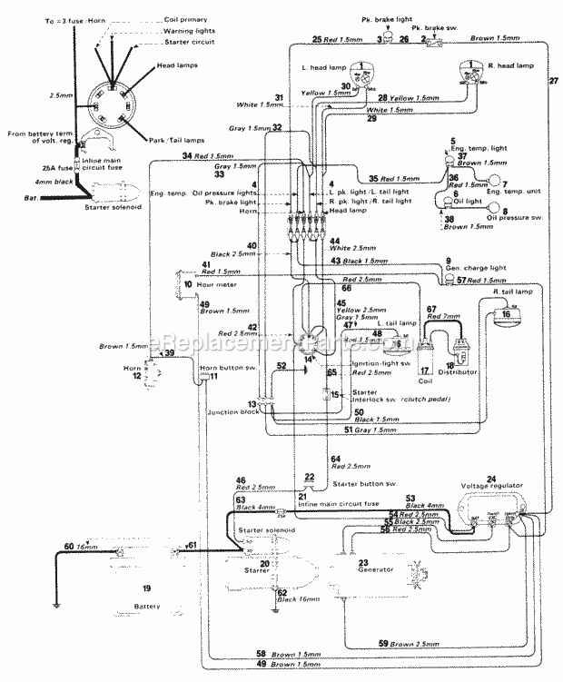 Toro 61-20RG01 (1976) D-250 10-speed Tractor Electrical System Diagram