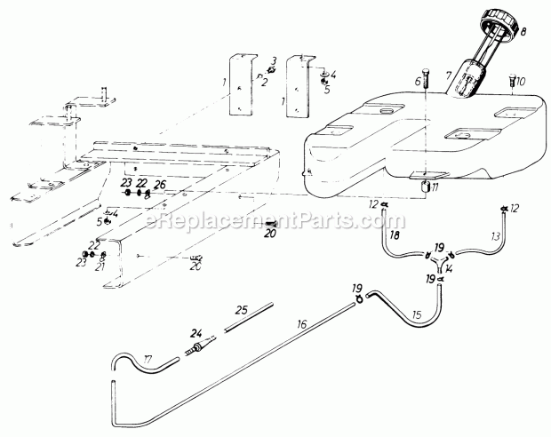 Toro 61-20RG01 (1976) D-250 10-speed Tractor Fuel Tank and Fuel Lines Diagram