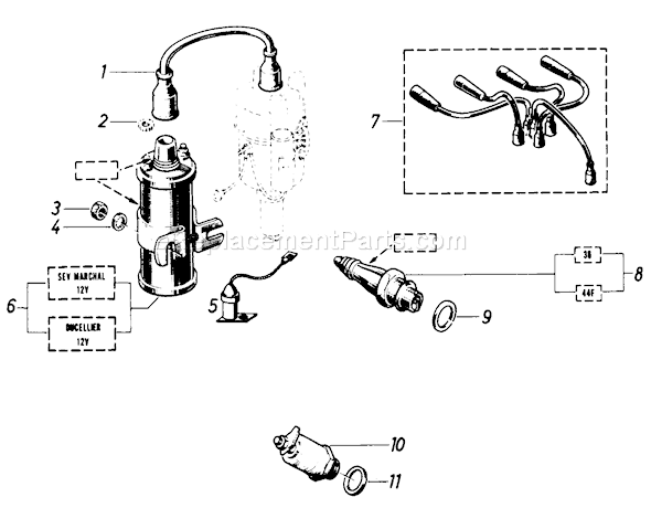 Toro 61-20RG01 (1976) D-250 10-speed Tractor Ignition Coil and Cables Diagram