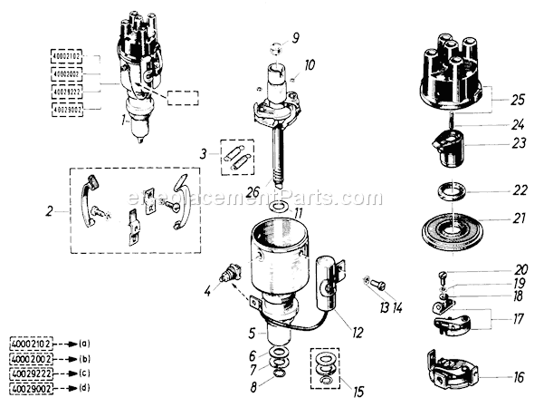 Toro 61-20RG01 (1976) D-250 10-speed Tractor Ignition Distributor Diagram