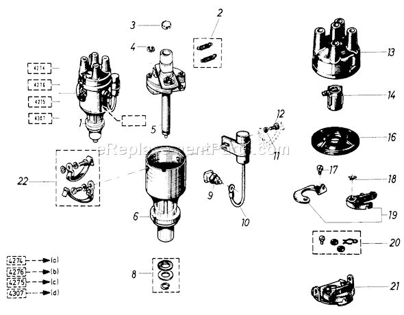 Toro 61-20RG01 (1976) D-250 10-speed Tractor Ignition Distributor (R-284) Diagram