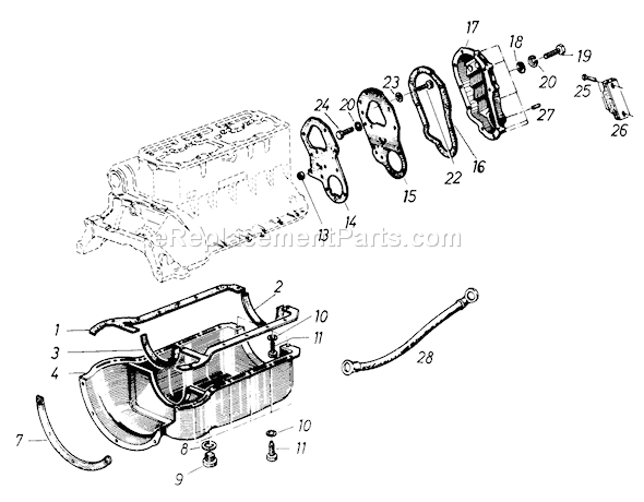 Toro 61-20RG01 (1976) D-250 10-speed Tractor Oil Sump and Timing Chain Cover Diagram